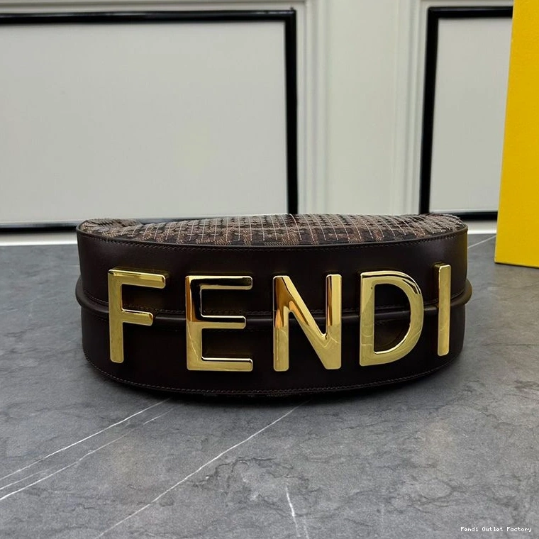 Affordable HOT Motif Bag Fabric Small Sequins Fendi FF Hobo In Fendigraphy with Brown 0804